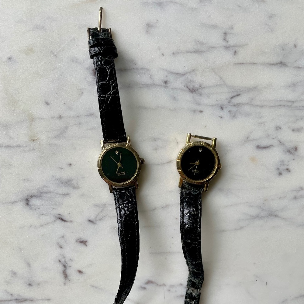 Diamond Quartz Vintage Watch | Black Dial Vintage Watch For Ladies
